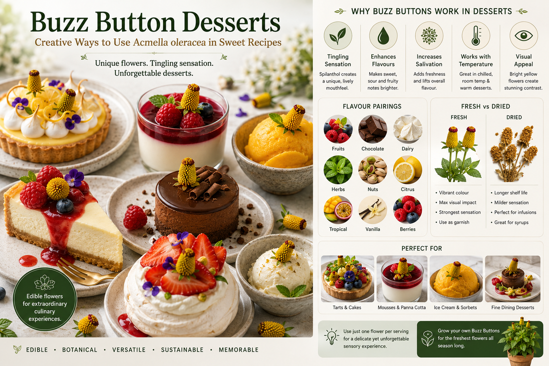 Buzz Button Desserts: Elegant Sweet Creations with Acmella oleracea
