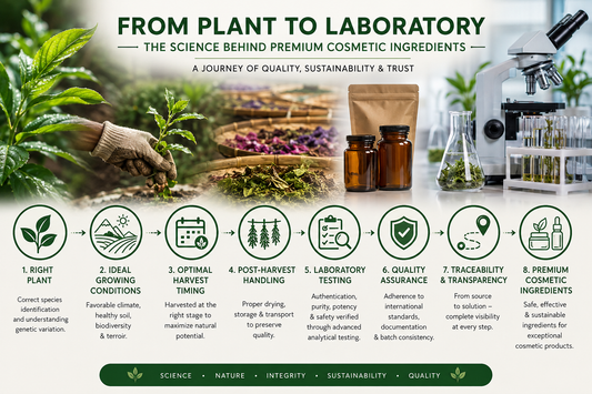 Infographic illustrating the journey of premium cosmetic ingredients