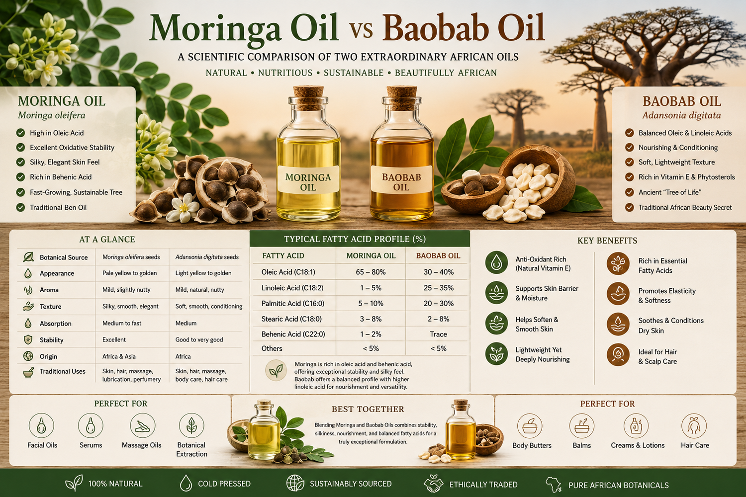 Moringa Oil vs Baobab Oil: Which Carrier Oil Is Better for Skin and Botanical Extraction?
