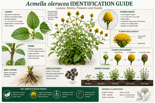 Acmella oleracea Identification Guide: Leaves, Stems, Flowers and Seeds