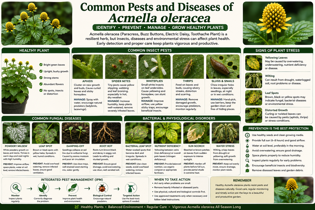 Common Pests and Diseases of Acmella oleracea: Identification and Prevention