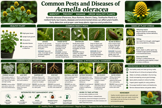 Common Pests and Diseases of Acmella oleracea: Identification and Prevention